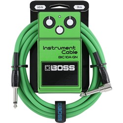 Boss BIC10A Right-Angle 1/4" to Straight 1/4" Instrument Cable - 10ft (Green)