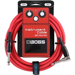 Boss BIC10A Right-Angle 1/4" to Straight 1/4" Instrument Cable - 10ft (Red)