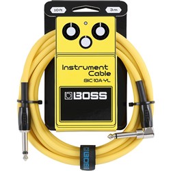 Boss BIC10A Right-Angle 1/4" to Straight 1/4" Instrument Cable - 10ft (Yellow)