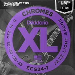 D'Addario ECG24-7 XL Chromes Flatwound Electric Strings - 7-String Jazz Light (11-65)