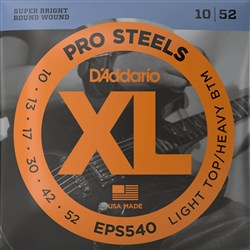 D'Addario EPS540 ProSteels Electric Guitar Strings Light Top/Heavy Bottom (10-52)