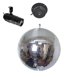 DL Mirror Ball Set w/ 10" Mirror Ball, Motor & LED Pinspot