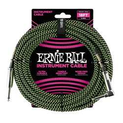 Ernie Ball 18' Braided Straight / Angle Instrument Cable - (Black/Green)