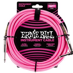 Ernie Ball 18' Braided Straight / Angled Instrument Cable - (Neon Pink)