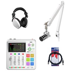 Rode RodeCaster Duo Podcasting Pack (White) w/ PodMic, NTH100, PSA1+ & XLR Cable (3m)