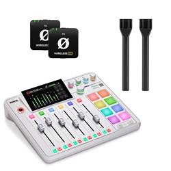 Rode RodeCaster Pro II Pack (White) w/ 2 x Wireless ME TX & 2 x Interview GO Microphones