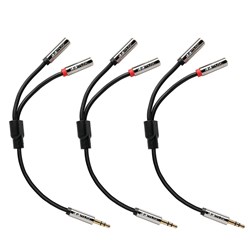 1010 Music 3.5mm to Dual 3.5mm Female Stereo Breakout Cable 15cm (3-Pack)