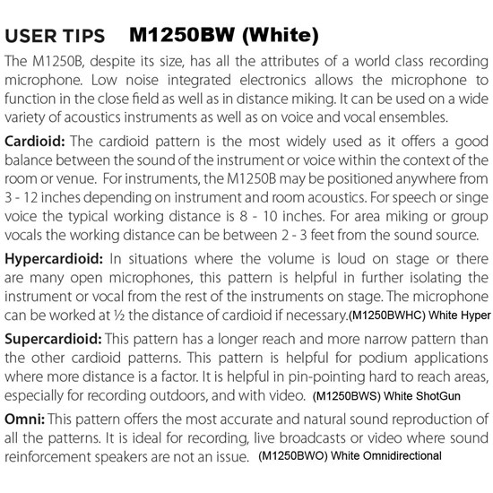 Audix M1250BW-O Miniaturized Condenser Microphone White