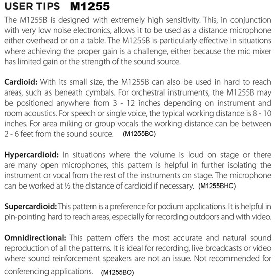 Audix M1255B-HC Miniaturized Condenser Microphone