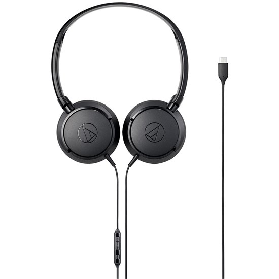 Audio Technica ATH S120C On-Ear Headphones w/ USB-C Connector & Mic & (Black)