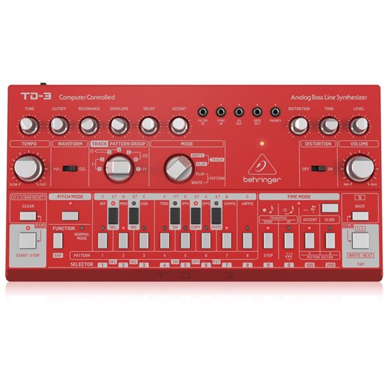 Behringer TD3 Analog Bass Line Synth w/ VCO, VCF & 16-Step Sequencer (Red)