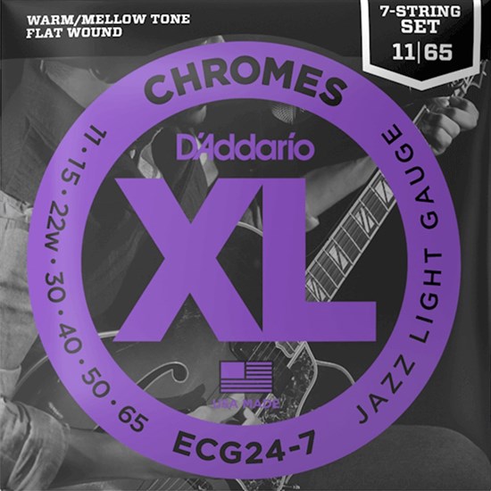 D'Addario ECG24-7 XL Chromes Flatwound Electric Strings - 7-String Jazz Light (11-65)