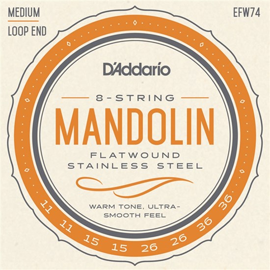 D'Addario EFW74 Flatwound Mandolin Strings Phosphor Bronze Medium (11-36)