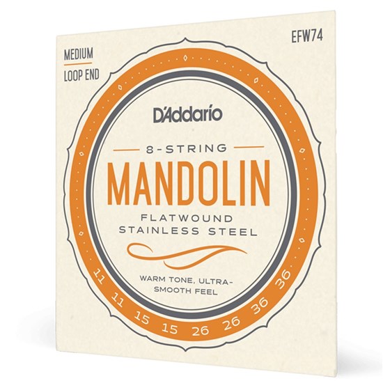 D'Addario EFW74 Flatwound Mandolin Strings Phosphor Bronze Medium (11-36)