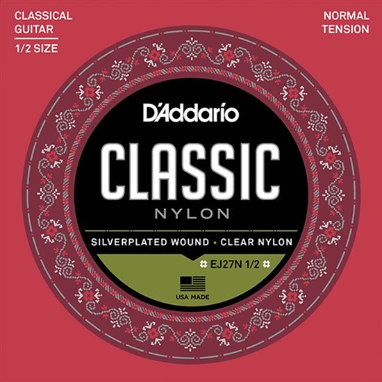 D'Addario EJ27N 1/2 Size Student Nylon Classical Guitar Strings Normal Tension