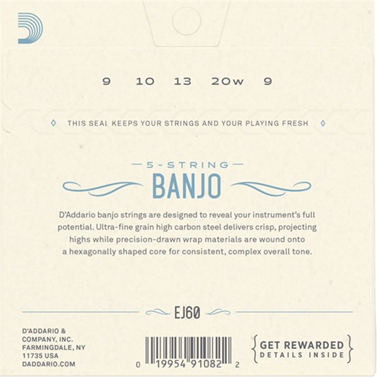 D'Addario EJ60 5-String Banjo Strings Nickel Light (9-20)