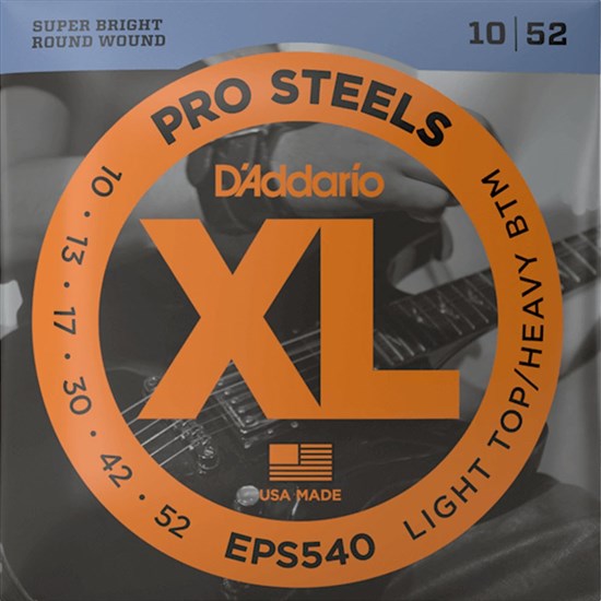 D'Addario EPS540 ProSteels Electric Guitar Strings Light Top/Heavy Bottom (10-52)