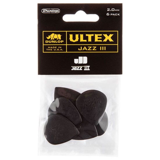 Dunlop Ultex Jazz III Guitar Pick 6-Pack - Black (2.00mm)