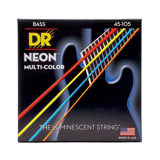 DR Hi Def Neon Multi Coloured Bass Guitar Strings Medium (45-105)