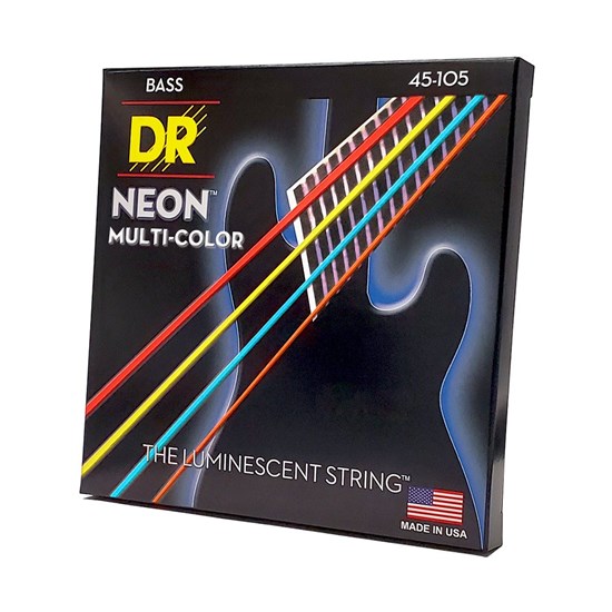 DR Hi Def Neon Multi Coloured Bass Guitar Strings Medium (45-105)