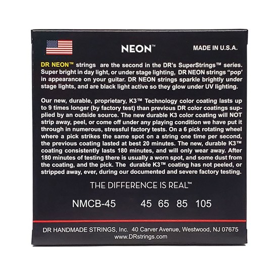 DR Hi Def Neon Multi Coloured Bass Guitar Strings Medium (45-105)