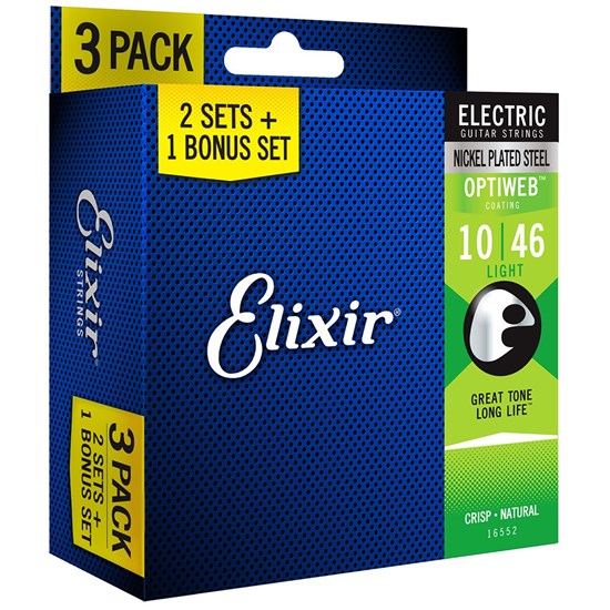 Elixir 16552 Electric Guitar Nickel Plated Steel w/ Optiweb Coating 3-PACK - Light (10-46)