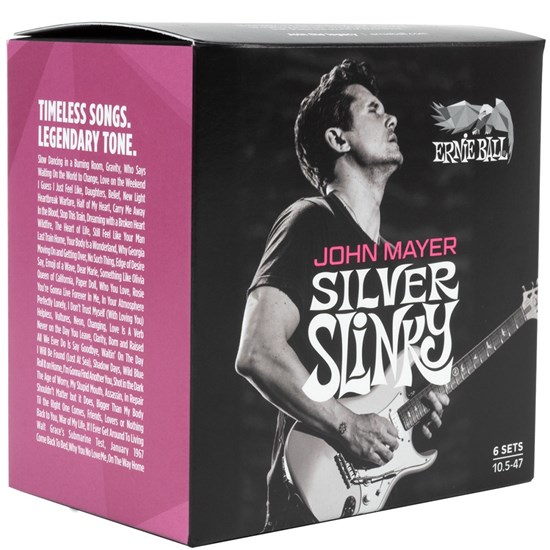 Ernie Ball John Mayer Silver Slinky Wound Electric Guitar Strings - (10.5-47) 6-Pack