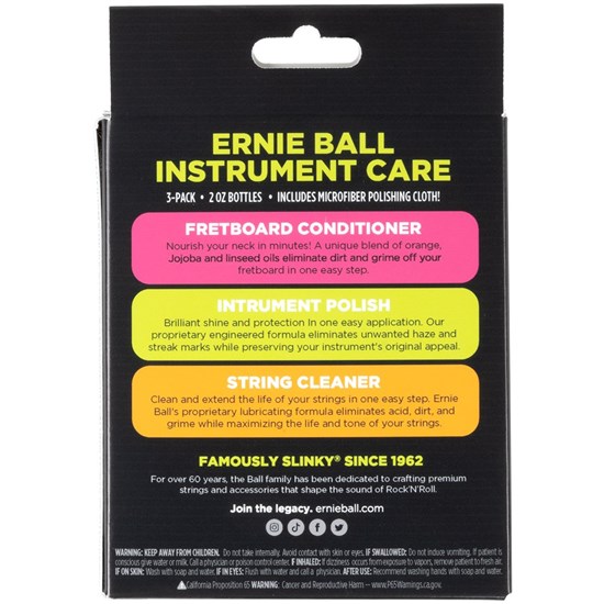 Ernie Ball Instrument Care 3-pack w/ Microfibre Polish Cloth