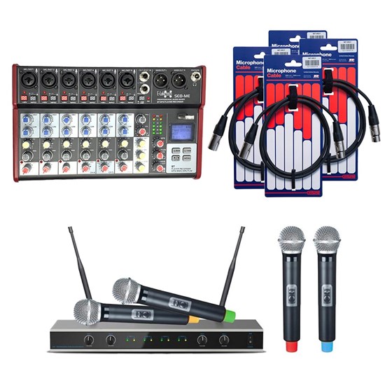 E-lektron IU-4011 UHF 4 Channel Handheld Mic Set w/ SE-8 Mixer & 4 x XLR Cables