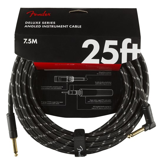 Fender Deluxe Series Instrument Cable Straight / Angle 25' (Black Tweed)