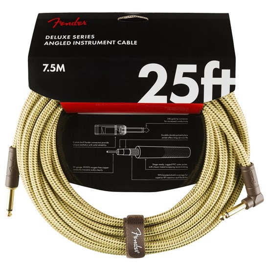 Fender Deluxe Series Instrument Cable Straight / Angle 25' (Tweed)