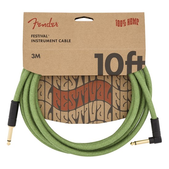 Fender Festival Instrument Cable Straight / Angle 10' Pure Hemp (Green)