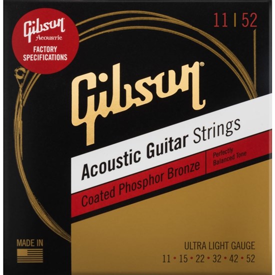 Gibson Coated Phosphor Bronze Acoustic Guitar Strings Ultra-Light 11 - 52