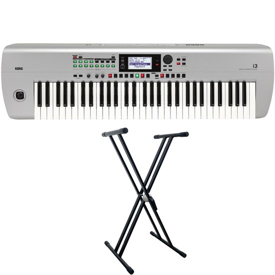 Korg i3 61-Key Workstation (Super Matte Silver) w/ Bonus Intune KS2 Keyboard Stand