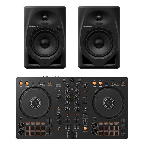 Pioneer DDJFLX4 2-Ch DJ Controller Pack w/ DM50D Monitors (Black)