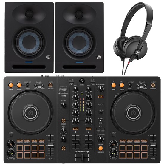 Pioneer DDJFLX4 Bundle w/ Presonus Studio 4 Monitors & HD25 Light Headphones