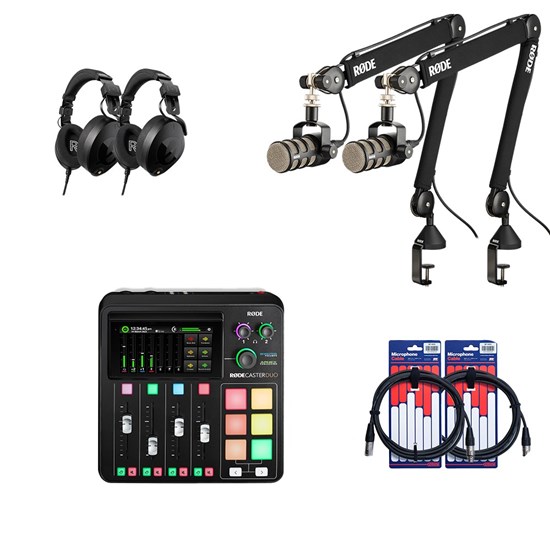 Rode RodeCaster Duo Podcasting Pack w/ 2x PodMic, 2x NTH100, 2 x PSA1+ XLR Cables (Black)