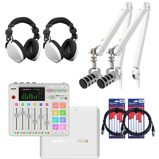 Rode RodeCaster Pro II Pack 2 (White) w/ 2x PodMic, PSA1+, NTH100, Cover & XLR Cables