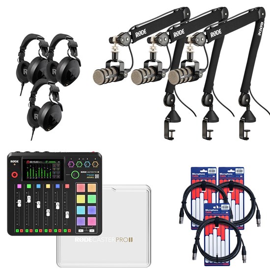 Rode RodeCaster Pro II Pack 3 w/ 3x PodMic, PSA1+, NTH100, Cover & XLR Cables (3m)