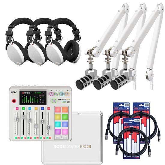 Rode RodeCaster Pro II Pack 3 (White) w/ 3x PodMic, PSA1+, NTH100, Cover & XLR Cables