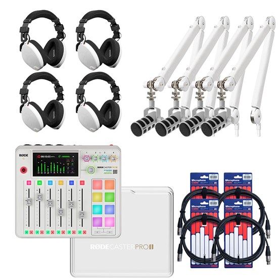 Rode RodeCaster Pro II Pack 4 (White) w/ 4x PodMic, PSA1+, NTH100, Cover & XLR Cables