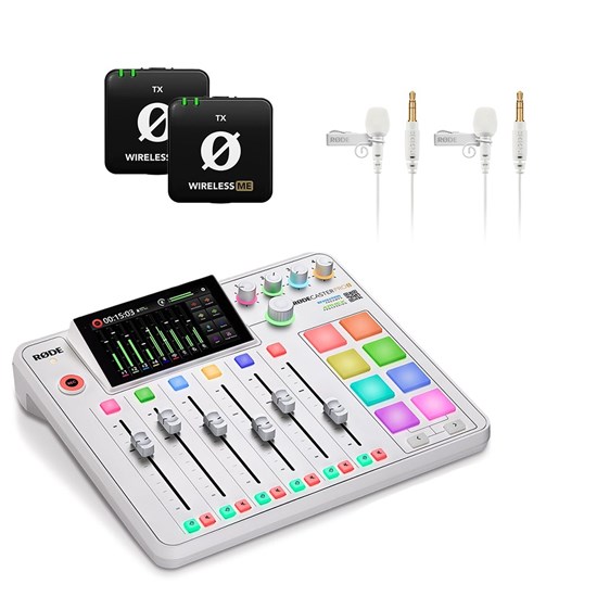 Rode RodeCaster Pro II Pack (White) w/ 2 x Wireless ME TX & 2 x Lavalier GO Microphones