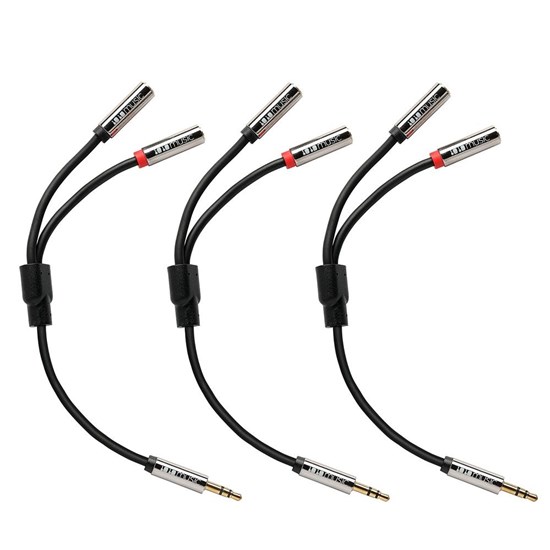 1010 Music 3.5mm to Dual 3.5mm Female Stereo Breakout Cable 15cm (3-Pack)