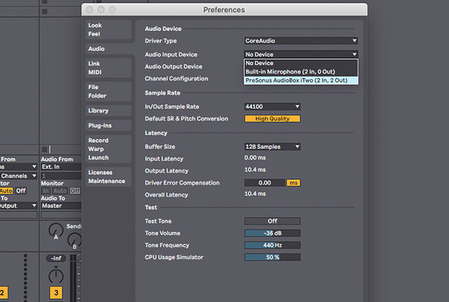 Ableton Live preferences screen