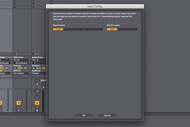 Ableton Live input configuration screen