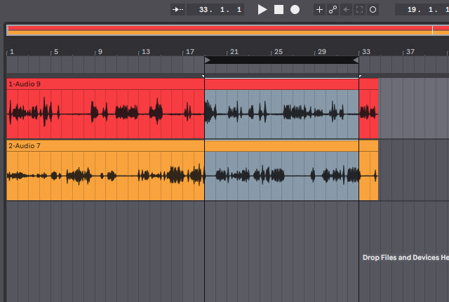 Selecting audio for export in Ableton